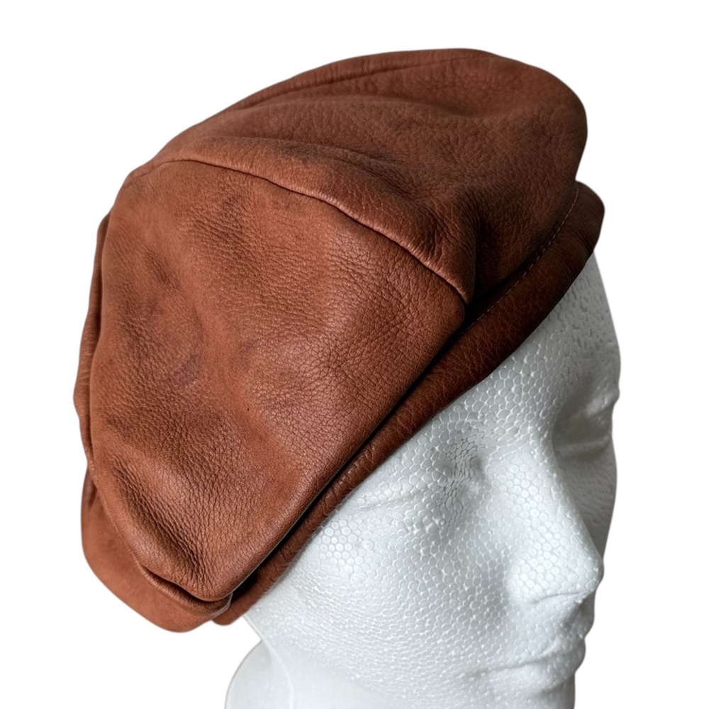 SUNDANCE Vintage Rust Brown Leather Beret Hat Buttery Soft Adjustable Boho
